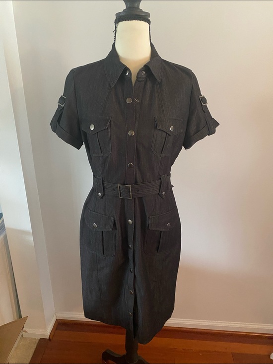 Calvin Klein Dresses & Skirts - Calvin Klein military style size 4 dark wash dress dry cleaned